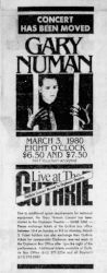 Gary Numan Minneapolis Newspaper Advert 1980